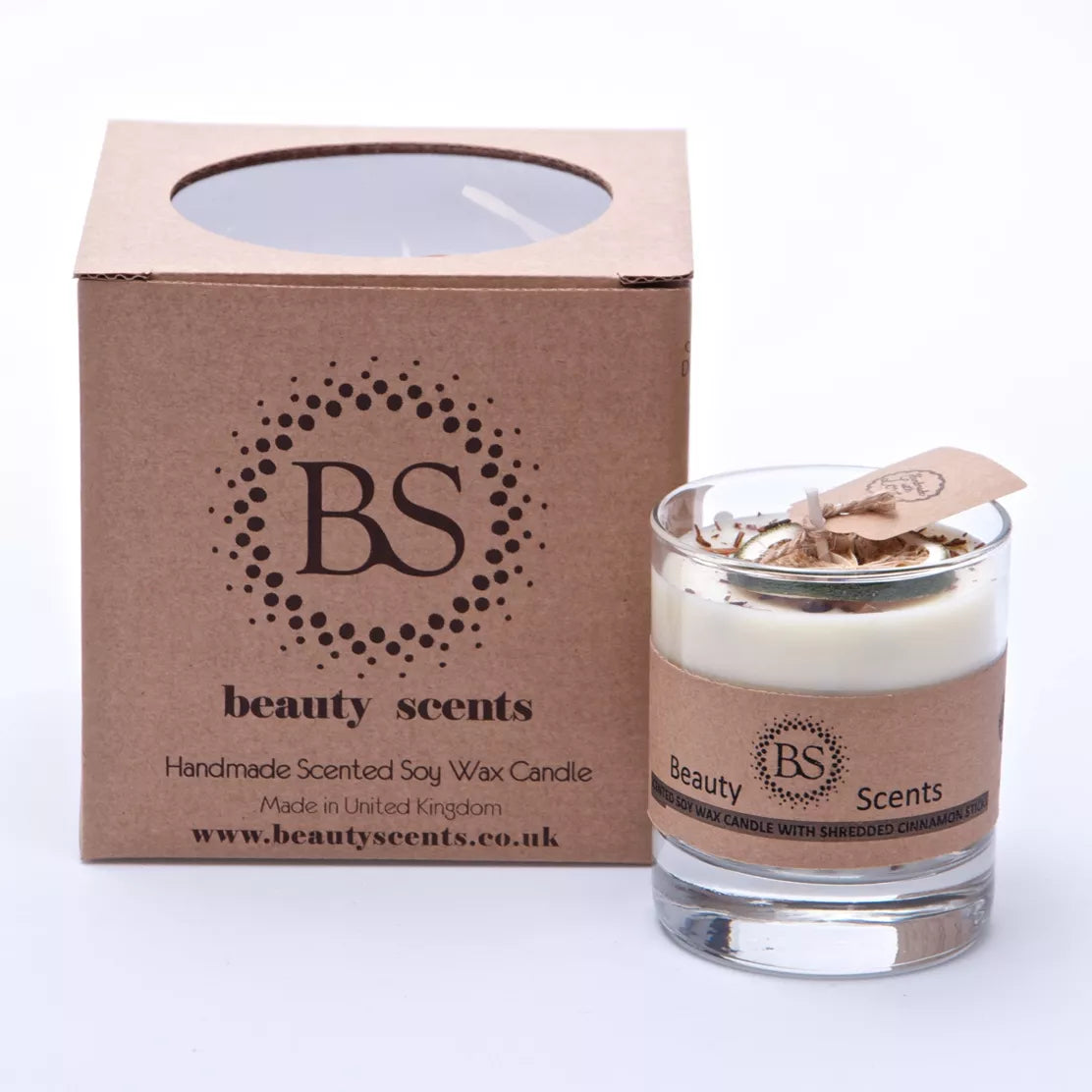 Scented Soy Wax Candle With Shredded Cinnamon In Glass Container